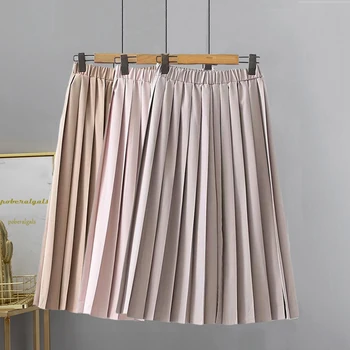 

Summer women wild loose casual Skirt 2020 Summer Classic a word skirt thin pleated skirt High waist retro mid-length skirt