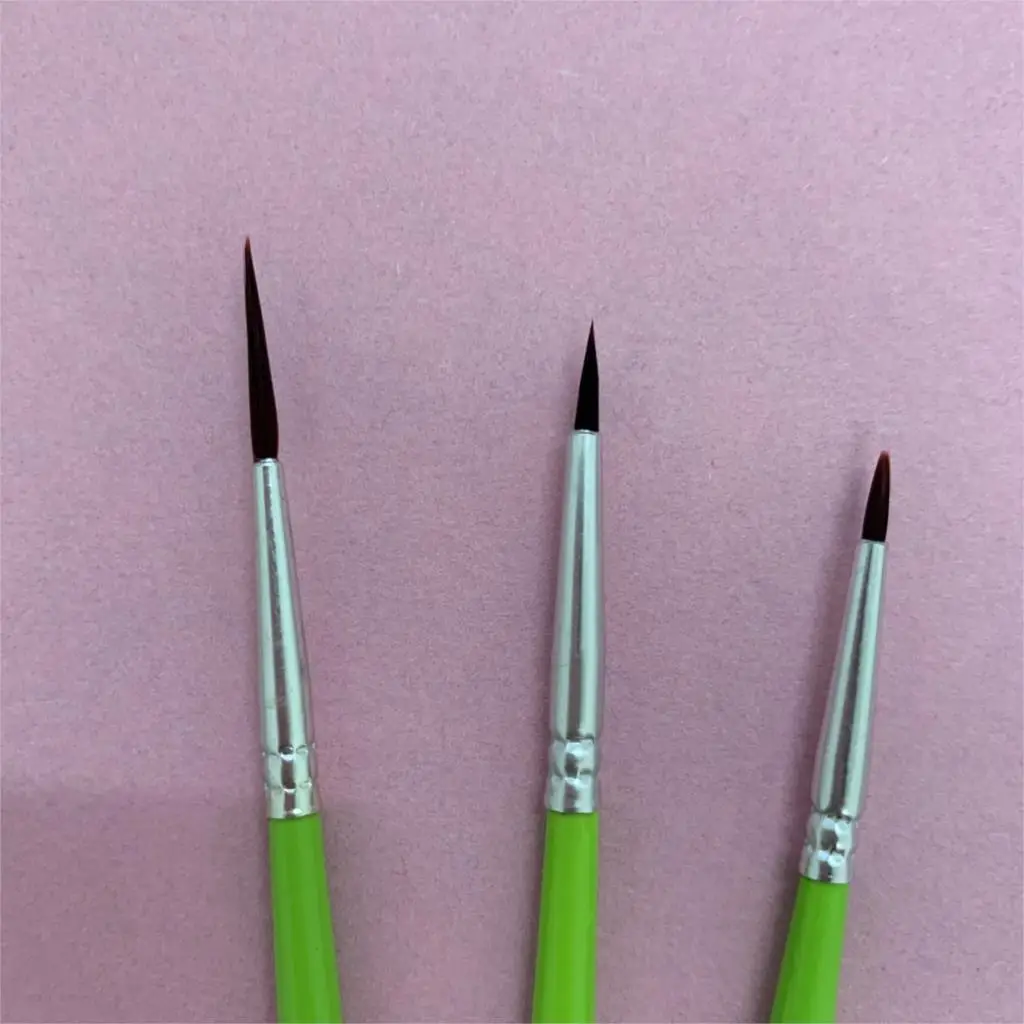 3pcs Green pointed Nylon Hair Wooden Handle Watercolor Paint Brush Set for Kids Student Art Supplies