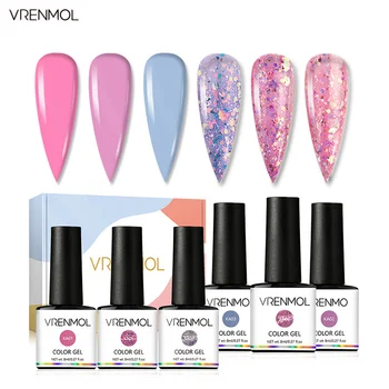 

Vrenmol Full Color Gel Polish UV LED Pink Series Nail Gel Kit Summer Stylish Vibrant Gel Varnish DIY Manicure Nail Art