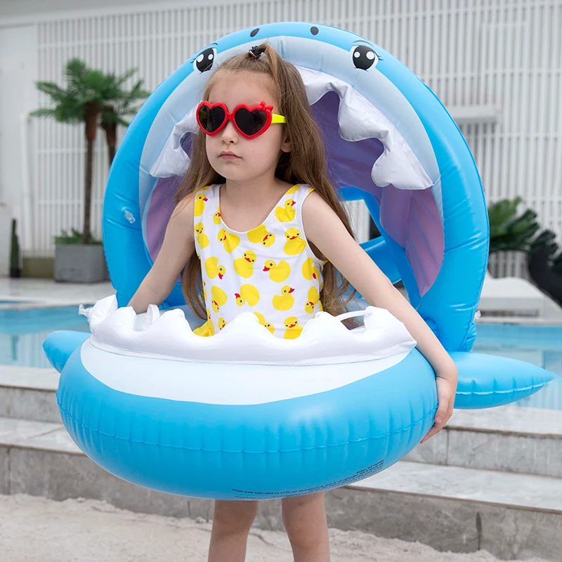 0-3-Years-Old-Baby-Inflatable-Shark-Pool-Float-with-Sunshade-Flamingo-Ride-On-Swimming-Ring