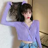 Women's Solid Color Blouse Long Sleeve V-Neck Thin  Button Up Knitted Cardigan Shirt Tops 2020 3