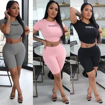 

ZOOEFFBB Letter Sport Two Piece Set Summer Clothes for Women Tracksuit Crop Top Biker Shorts Lounge Wear Outfits Matching Sets