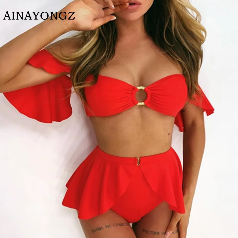 2020 New Swimsuit Women Solid Color Sleeve Swimwear Detachable Ruffle Bikini Set Sexy Woman Beachwear Bathing Suit Brazil Bather 2020 New Swimsuit Women Solid Color Sleeve Swimwear Detachable Ruffle Bikini Set Sexy Woman Beachwear Bathing Suit Brazil Bather