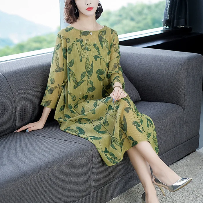 

2019 Autumn New Style WOMEN'S Dress High-End Fashion Elegant Loose-Fit Mid-length Two-Piece Printed Chiffon Full Body Dress