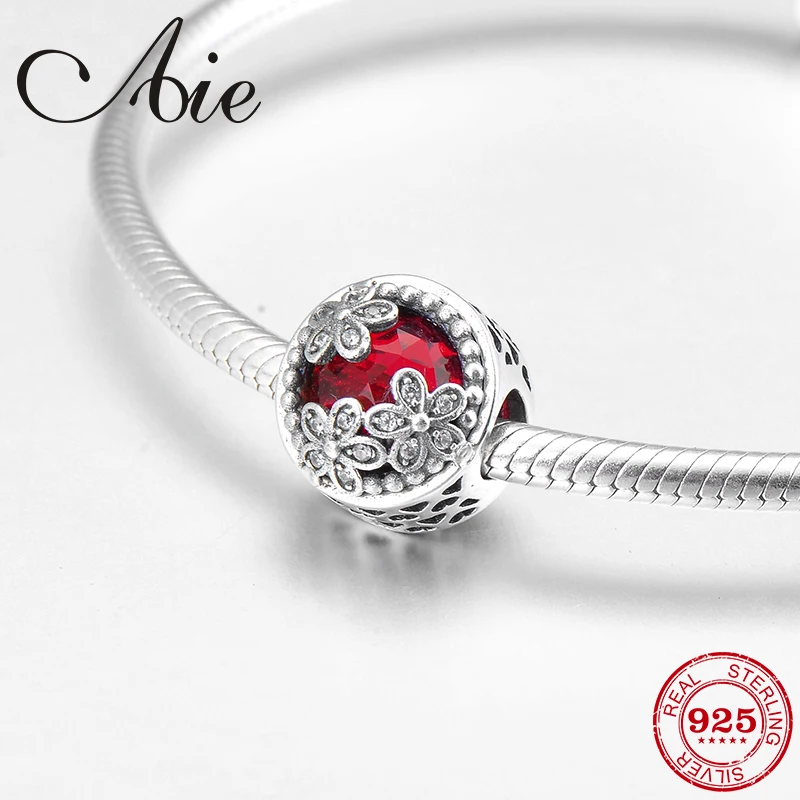 Charming round 925 Sterling Silver dazzling flower shiny red CZ fine Bead Fit Original European Charm Bracelet Jewelry making | Украшения и