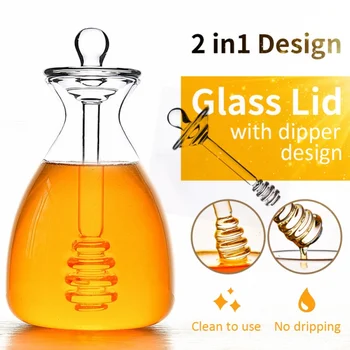 

11oz/14oz Clear Honey Jar With Dipper, Glass Made Honey Dipper And Honey Pot With Box Kitchen Tools Newest