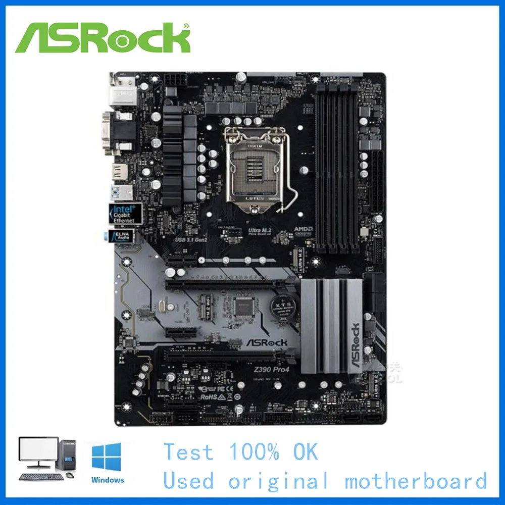 

Материнская плата для компьютера ASRock Z390 Pro4, материнская плата LGA 1151 DDR4 Z390 для настольного компьютера, б/у процессор Core i5 9600K i7 9700K
