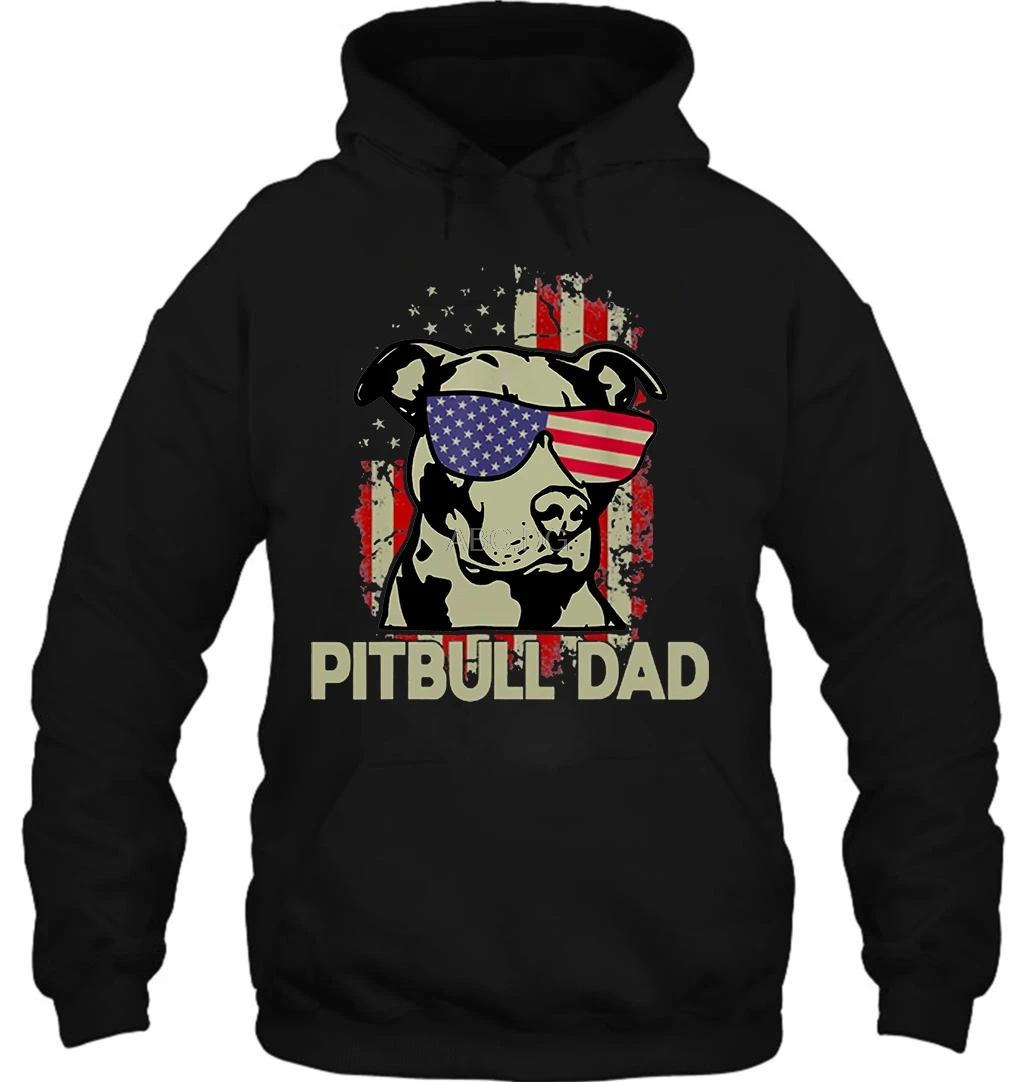 Men Hoodie Women Sweater Funny Pitbull Dad Pitbull With Glasses