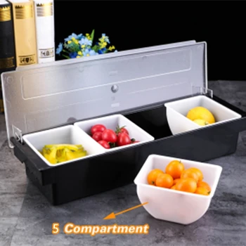 

New Kitchen 5 Compartment Seasoning Case Bar Condiment Box Holder Bar Drinks Fruit Garnish Cocktail Decorative Box Ktv Fruit Box