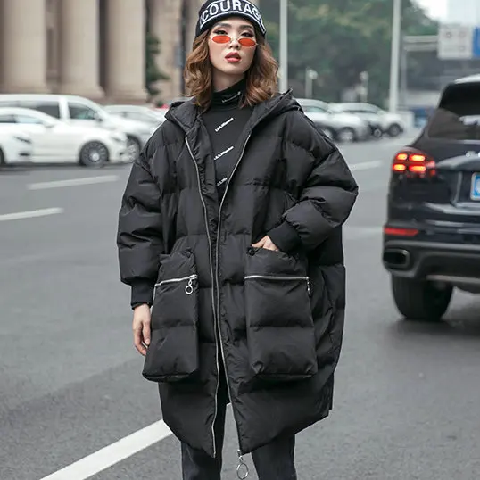 Большие карманы размера плюс свободная парка Женская Толстая теплая куртка