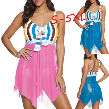 

2020 Newest Women Plus Size Striped Bikini Swimsuits Tankini Swimjupmsuit Sexy Female Beachwear Swimsuit Summer Swimwear Biquini