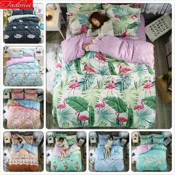 

Tropical Plant Leaf Flamingo Pattern Duvet Cover 3/4 pcs Bedding Set Adult Kids Soft Bed Linen Single Queen King Size Quilt Case