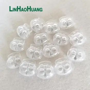 

100pcs/lot Transparent POM plastic ball cord lock toggles plastic 2 hole spring stoppers 4.5mm bungee shock cord free shipping