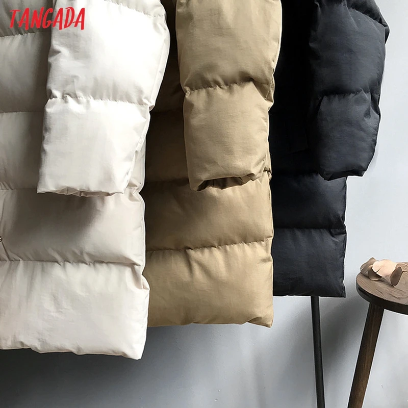 Tangada Women Solid Oversize Long Parkas Thick 2019 Long Sleeve Buttons Pockets Female Warm Winter Coat Korean Fashion ATC02