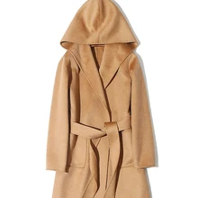 Зимний весенний женский модный Повседневный халат, дизайнерское шерстяное Свободное пальто с капюшоном