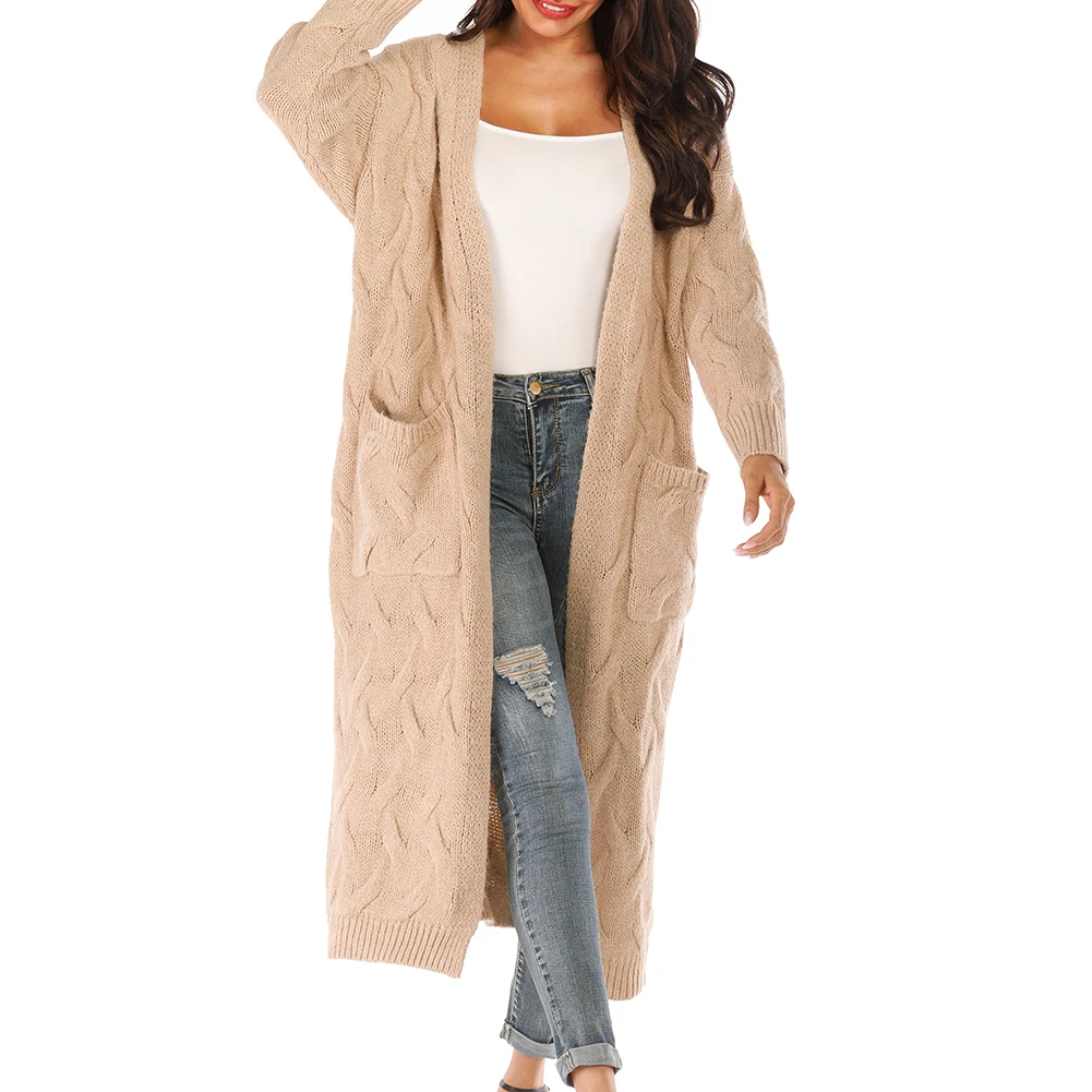 ^*Best Offers Knitted Cardigan Sweater Women 2019 Autumn And Winter Large Size Loose Solid Color Pocket Thick Sweater Cardigan for Female