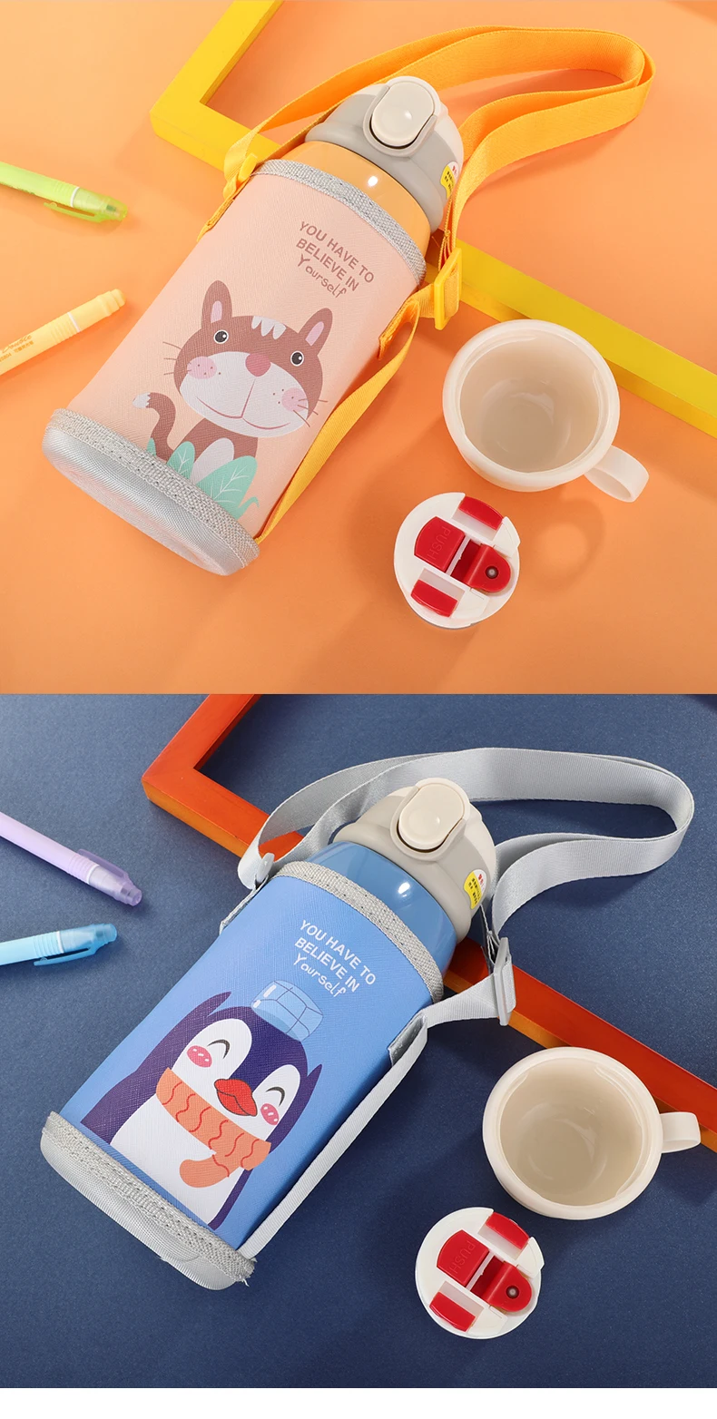 Childrens Mug Large Capacity Baby New Suction Cup Water Cup Stainless Steel Strap Kettle  Water Bottle  Insulated Cup