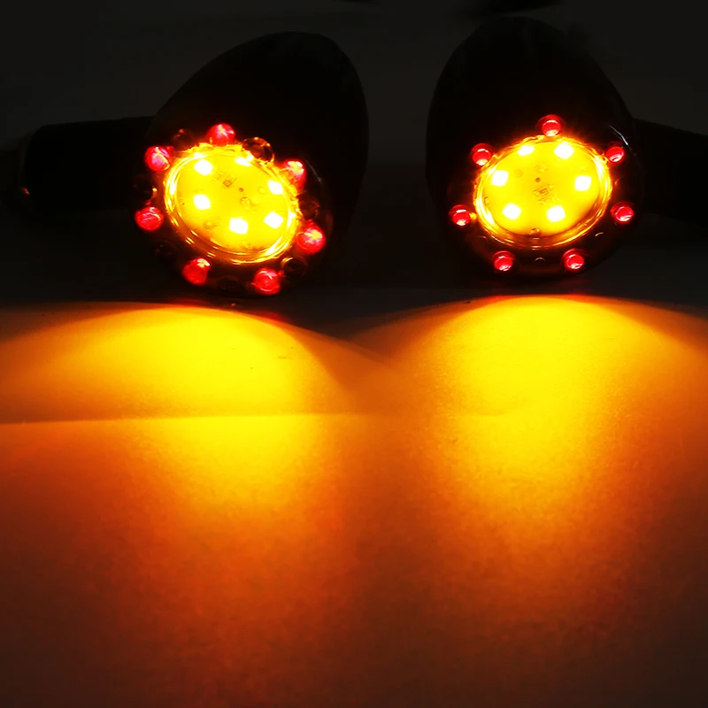 4 Pcs Universal Motorcycle Bullet Turn Signal Tail Brake Light 6 LED Indicator Amber Lamp For Harley Chopper Cruiser DC 12V