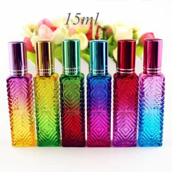 

1pcs 15ml Colorful Mini Square Glass Empty Perfume Bottle Fragrance Refillable Glass Vials Cosmetic Packaging Spray Bottle