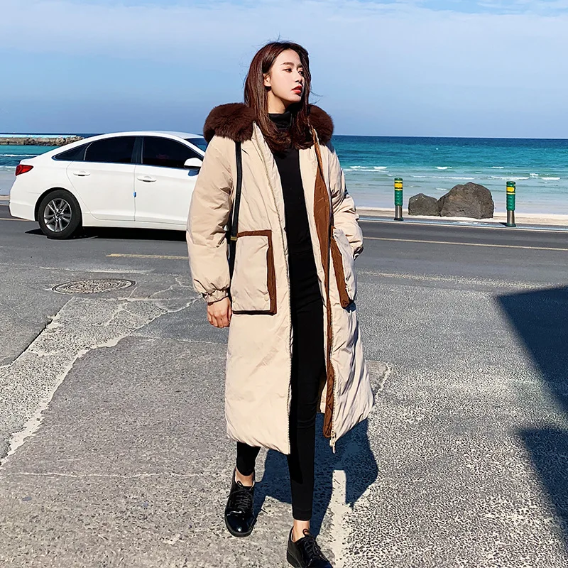 

Photo Shoot 2019 Winter New Style down Jacket Cotton-padded Clothes Korean-style Loose-Fit Mid-length Hooded Large Fur Collar Co