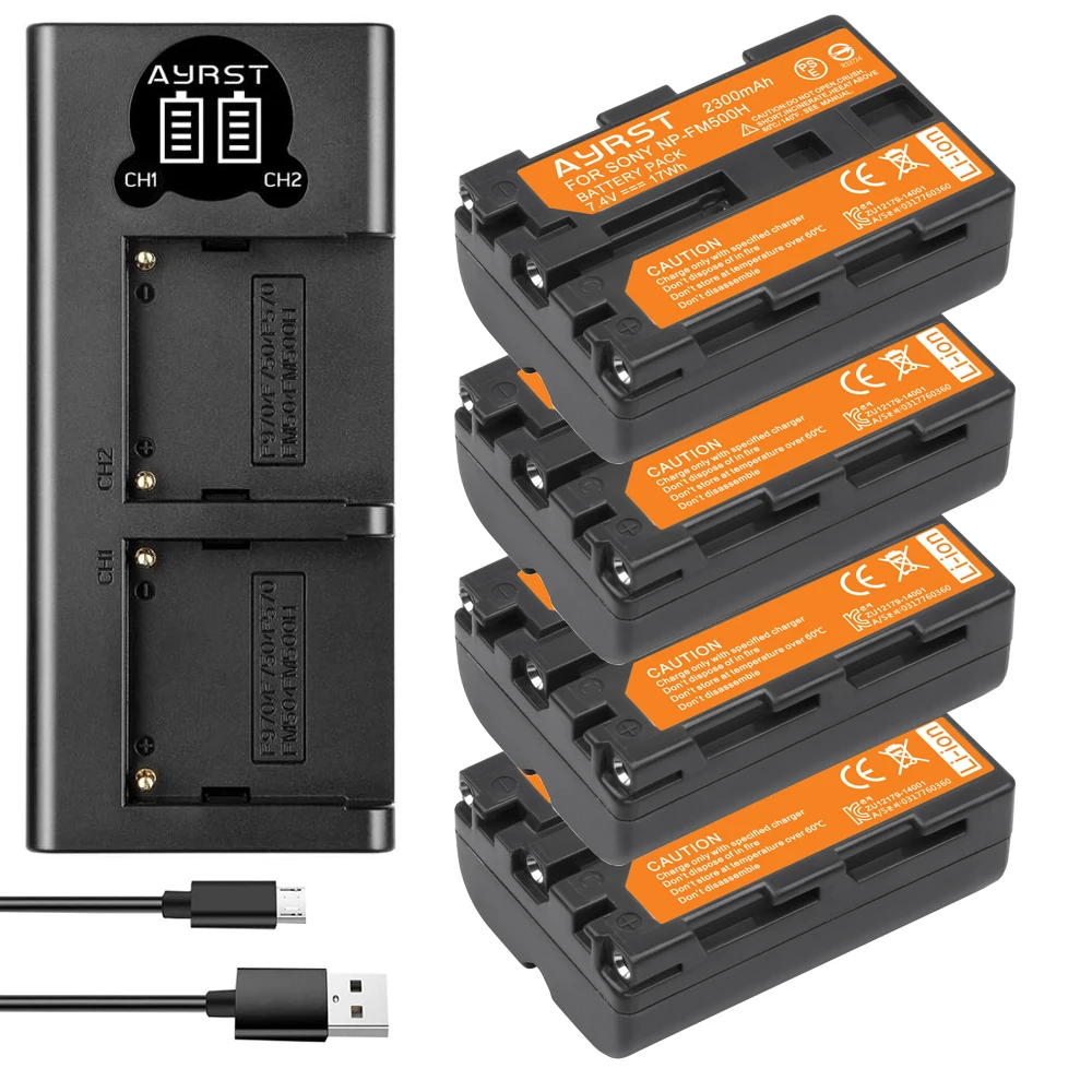 2300mAh NP-FM500H NP FM500H Battery + USB Dual Charger for Sony Alpha A200 A200K A200W A300 A350 A450 a580 A700 A99 SLT-A57