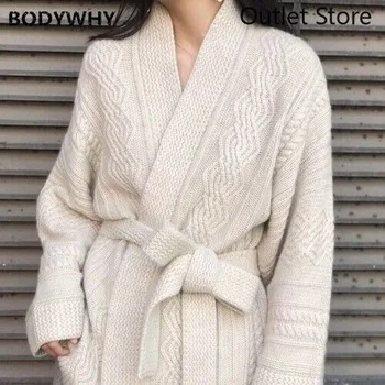 

Autumn Winter Women Cashmere Sweater Fashion Warm Knitted Cardigan Loose Belt Sweater Large Size Wool Coat Overcoat Outwear