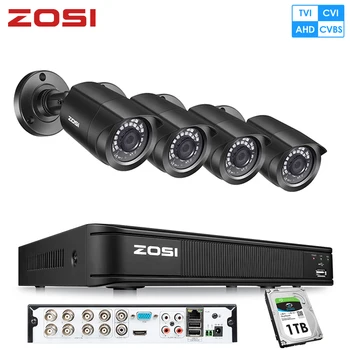 

ZOSI 8CH HD-TVI 1080N Video DVR 4x Outdoor Indoor 720P Waterproof 1280TVL High Resolution Security Surveillance Camera System