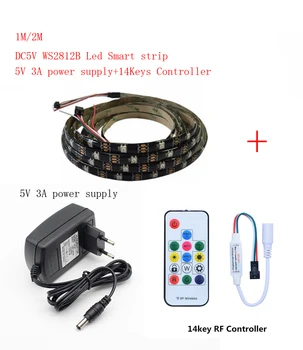 

1-2m DC5V WS2812B Led Strip 30 pixels/leds/m WS2812 IC Smart 5050 RGB led Strip light+5V LED Power Supply + LED Controller