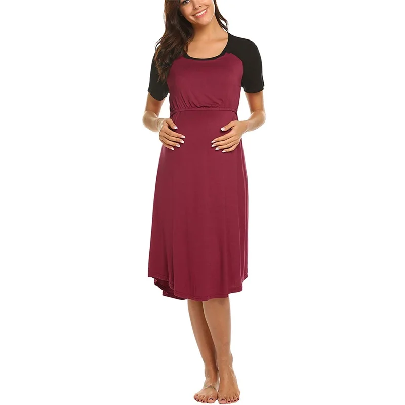 New round collar short sleeves breast-feeding dress for pregnant women nursing dresses breastfeeding breast feeding dress jurken