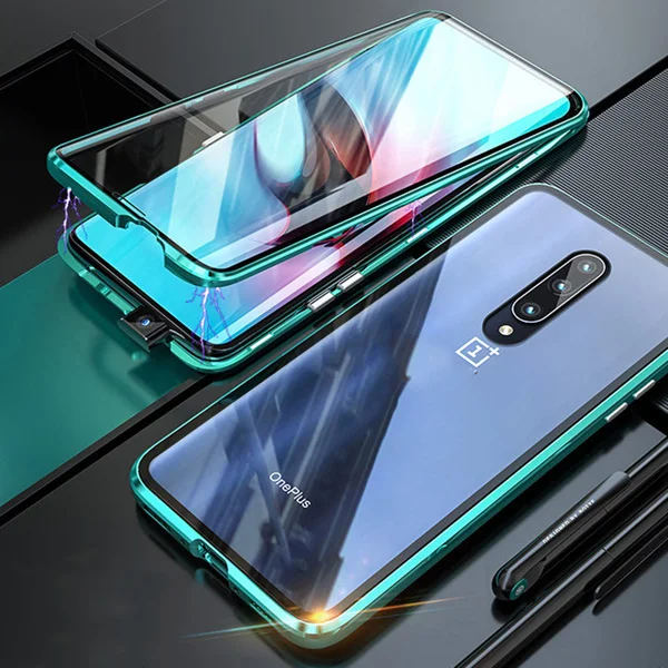 Green Double Side 360 Degree Magnetic Adsorption Glass Case For Oneplus 7 Oneplus 7T Pro Phone Preserve Case For Oneplus 6 6T Cover - Цвет: Green