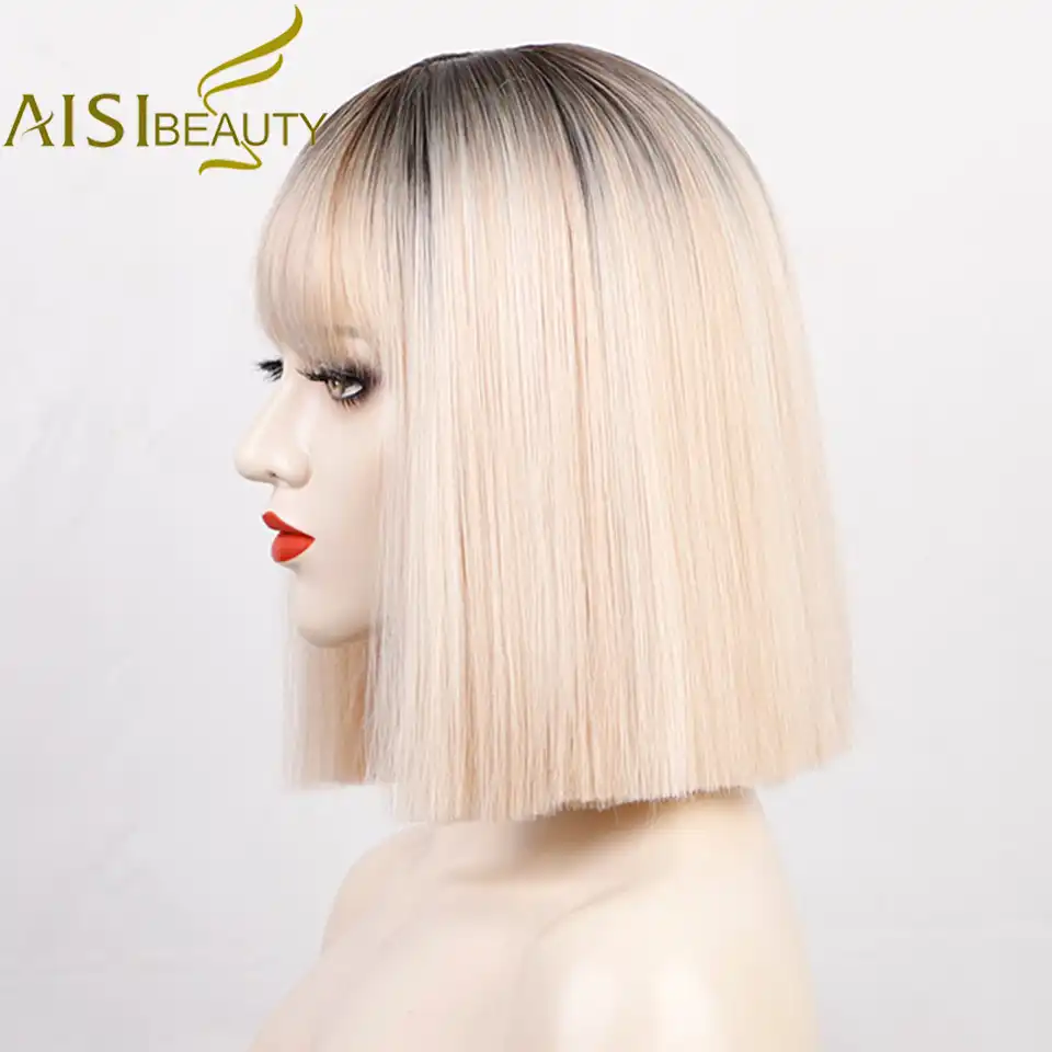 AISI BEAUTY синтетические парики Омбре блонд короткие прямые с челкой для женщин