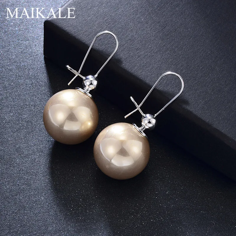 MAIKALE, новые модные серьги-подвески большого размера, жемчужные круглые медные 585 золотые серебряные высококачественные корейские Висячие серьги для женщин, ювелирные изделия