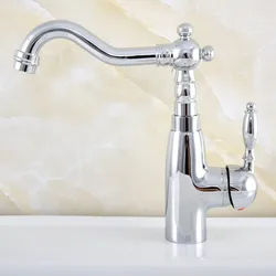 Silver Polished Chrome Brass Kitchen Wet Bar Bathroom Vessel Sink Faucet Mixer Tap Swivel Spout Single Handle One Hole msf828
