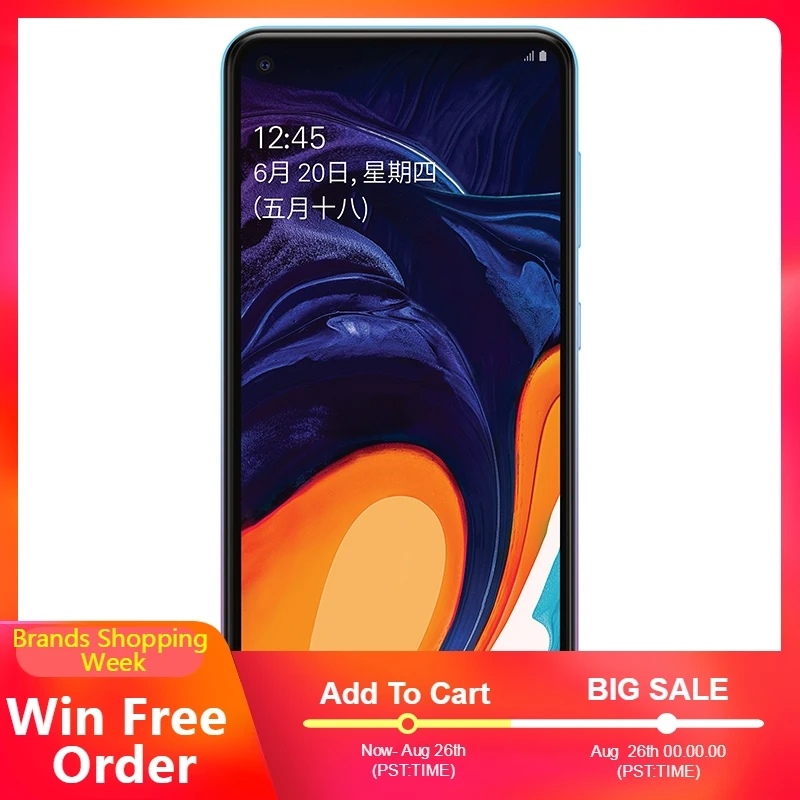 Samsung Galaxy A60 6G ram 64G rom Android 9 0 смартфон 6 3 дюймов FHD + Восьмиядерный тройной камеры 3500mAh