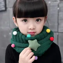 Осенне-зимний теплый воротник в Корейском стиле для мальчиков и девочек, вязаный детский шерстяной шарф со звездами