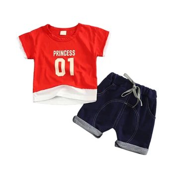 

New Summer Baby Boys Short Sleeve Number Print Tops Blouse T-shirt+Shorts Children Casual Outfits Sets