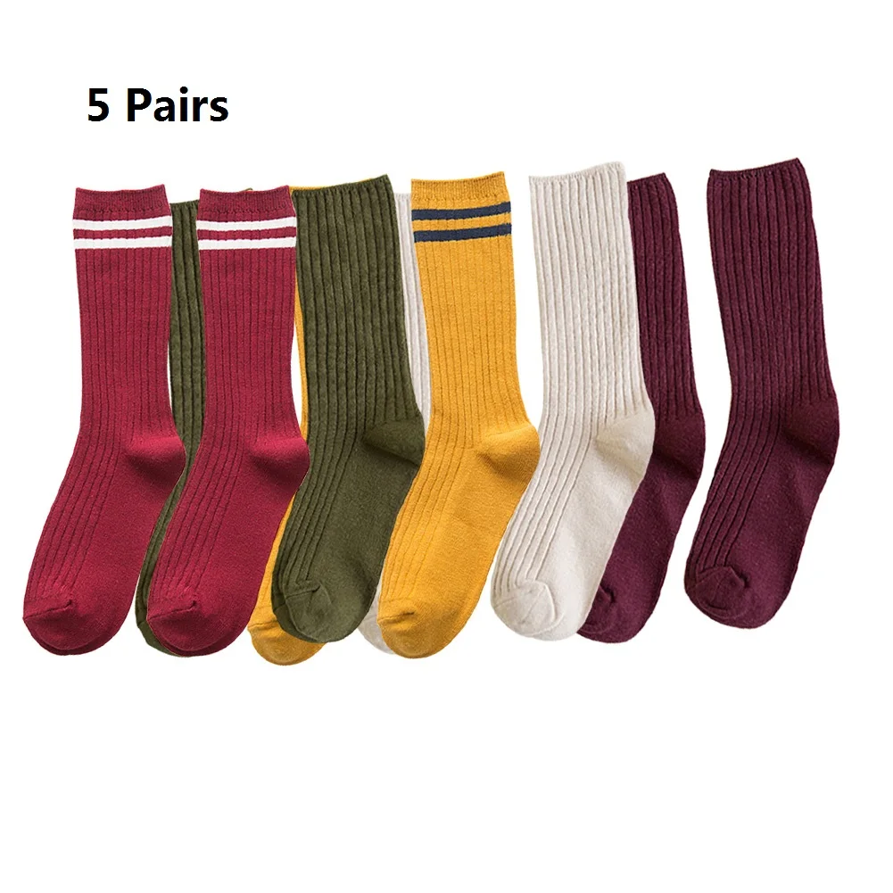 

5 Pairs Cotton Blend Socks Thicken Warm Autumn Winter Women Socks Christmas Style Female Knitted Female Short Sock