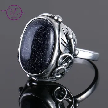 

Blue Sandstone Rings For Women's 925 Sterling Silver Jewelry Ring With Big Stones 11x17MM Oval Gemstones Gifts Wholesale