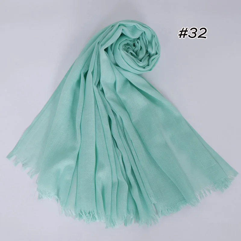 Новинка хит хлопок лен женский мохнатый шарф Высокое качество Мусульманский Исламский сплошной цвет длинный хиджаб шарф платок обертывания 120*190 см - Цвет: SC021-7-32