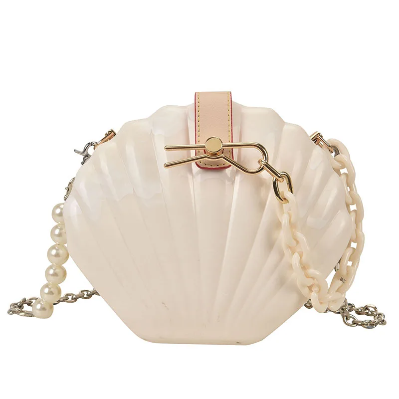 Summer Shell Beach Bags for Women 2021 New Pearl Chain Purses and Handbags Fashion Acrylic Luxury Designer Party Crossbody Bags 11