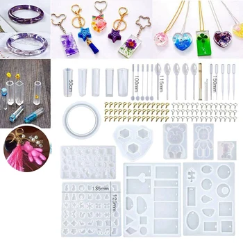 

229 Pcs Mold Kit for Making Pendant Craft Jewelry DIY Set Crystal Silicone Mold with Dropper Stirring Rod Claw Nail