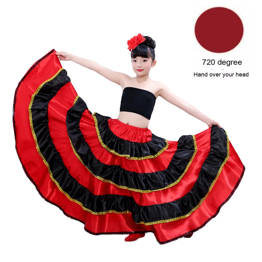 Принцесса для девочек испанские танцевальные костюмы Фламенко юбка красный и черный гипсовый Стиль Бальные Танец живота платье для детей девочек - Цвет: Color5 720degree