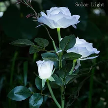 3 головы белый цветок розы солнечный светильник светодиодный декоративный наружный Газон лампа домашний сад поддельный цветок ночной Светильник s IP44 водонепроницаемые лампы