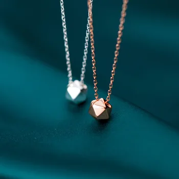 

925 Sterling Silver Faceted Geometric Shape Pendant Necklace Short Chain 45CM For Women Fashion Silver Jewelry Gift