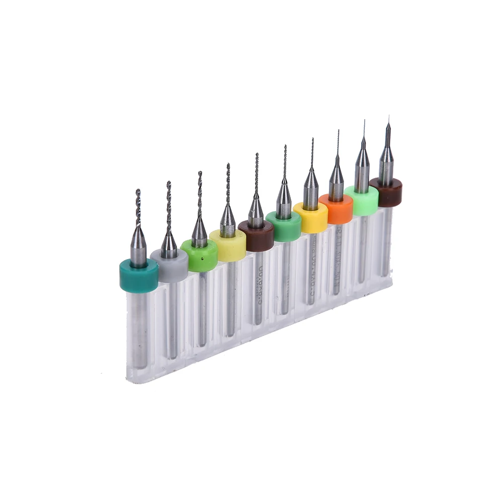 10pcs/Set 1/8"Shank 0.1-1mm Carbide PCB Dremel Jewelry CNC Engraving Micro Twist Drill Bits Set Wholesale