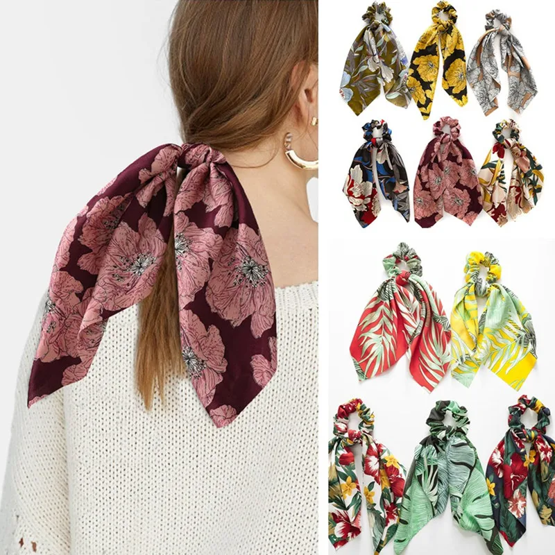 

MINHIN Big Flower Print Ribbon Ponytail Scarf Elastic Hair Rope for Women Hair Bow Ties Scrunchies Hair Bands Hair Accessories