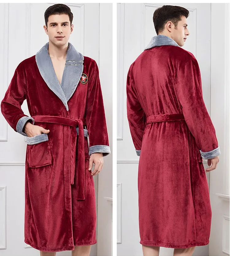 Winter Flannel Sleepwear Robe Kimono Gown Thicken Long Nightgown Plus Size 3XL 4XL Casual Men Bathrobe Soft Loose Home Clothes satin pajamas