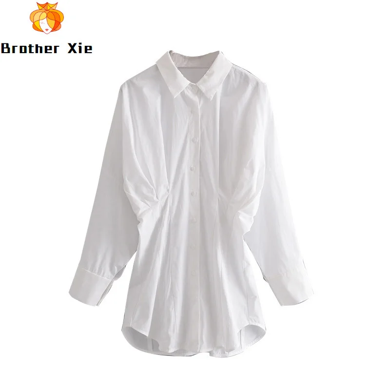 

Solid Casual Blouse For Women Fashion Batwing Long Sleeve Pleated Shirts Loose Turn Down Collar Office Blouses Top 2020