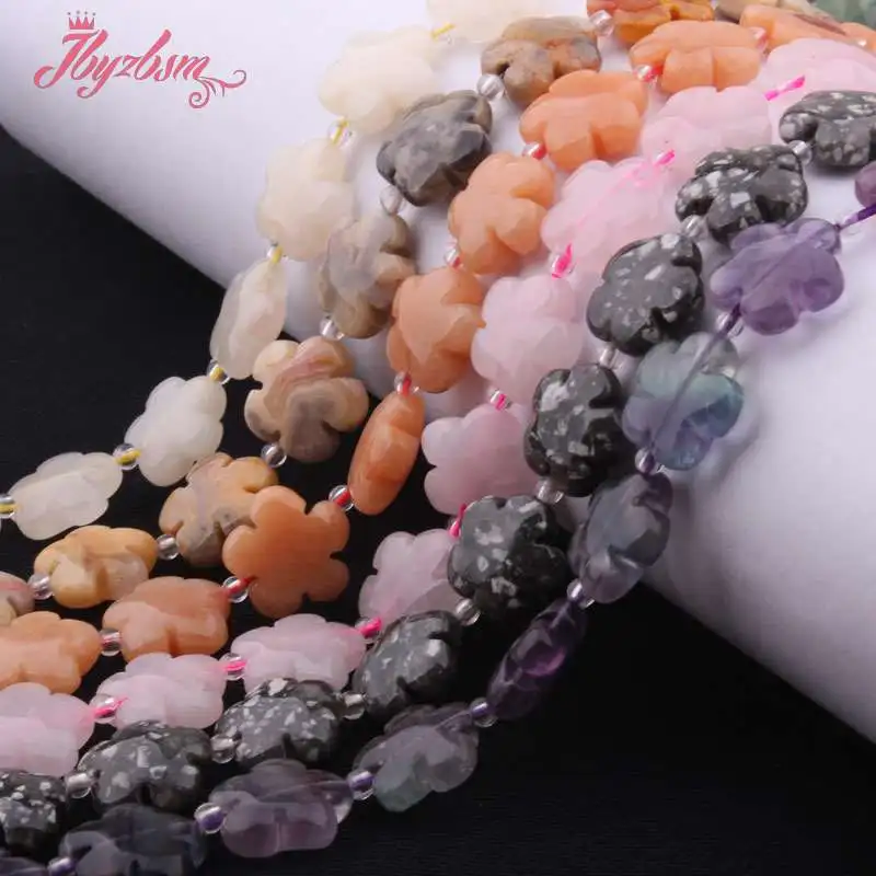 Natural Flourite Tiger's Eye Howlite Flower Shape Loose 15MM Stone Beads For DIY Necklace Bracelets Jewelry Making Strand 15