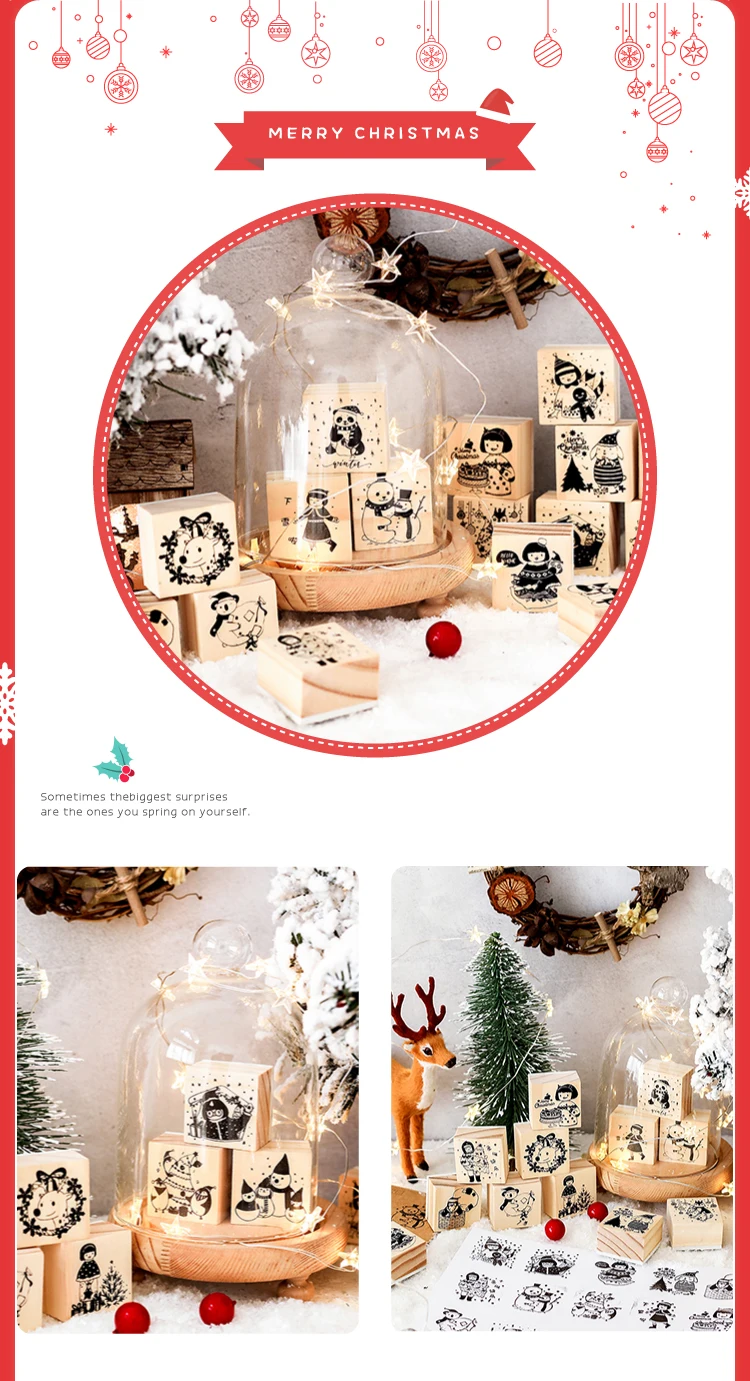 Милая Рождественская коллекция Чоп каваи девочка \ подарок \ Снеговик \ Санта \ пряник Прекрасный Деревянный Штамп для скрапбукинга канцелярские товары